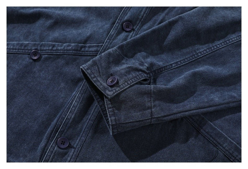 Dark Blue Denim Chambray Cardigan on Sale - Men's and Women's Long Sleeve Vintage Style - Seakoff