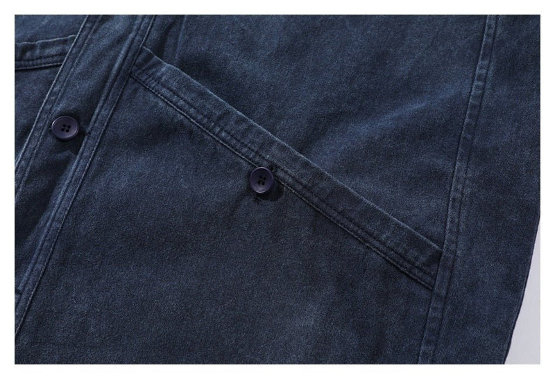 Dark Blue Denim Chambray Cardigan on Sale - Men's and Women's Long Sleeve Vintage Style - Seakoff