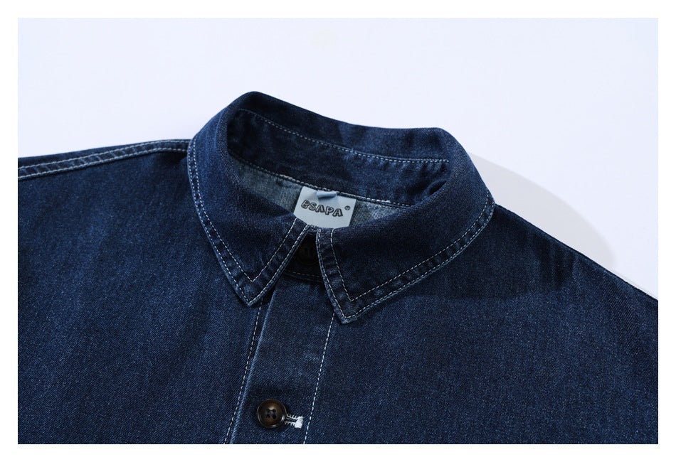 Dark Denim Chambray Work Shirt on Sale - Men's and Women's Short Sleeve Vintage Style - Seakoff