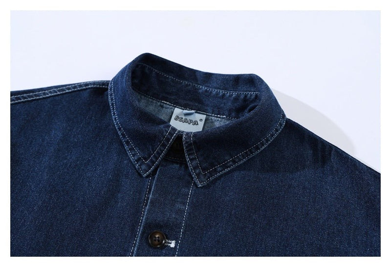 Dark Denim Chambray Work Shirt on Sale - Men's and Women's Short Sleeve Vintage Style - Seakoff
