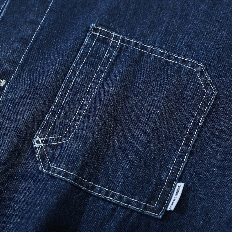 Dark Denim Chambray Work Shirt on Sale - Men's and Women's Short Sleeve Vintage Style - Seakoff