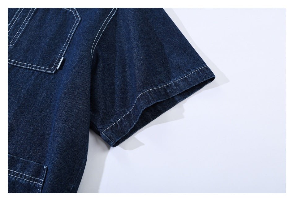 Dark Denim Chambray Work Shirt on Sale - Men's and Women's Short Sleeve Vintage Style - Seakoff