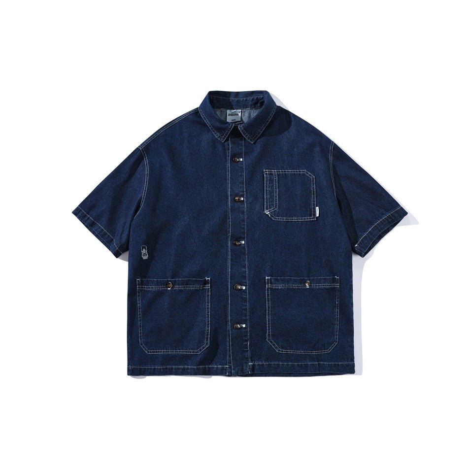 Dark Denim Chambray Work Shirt on Sale - Men's and Women's Short Sleeve Vintage Style - Seakoff