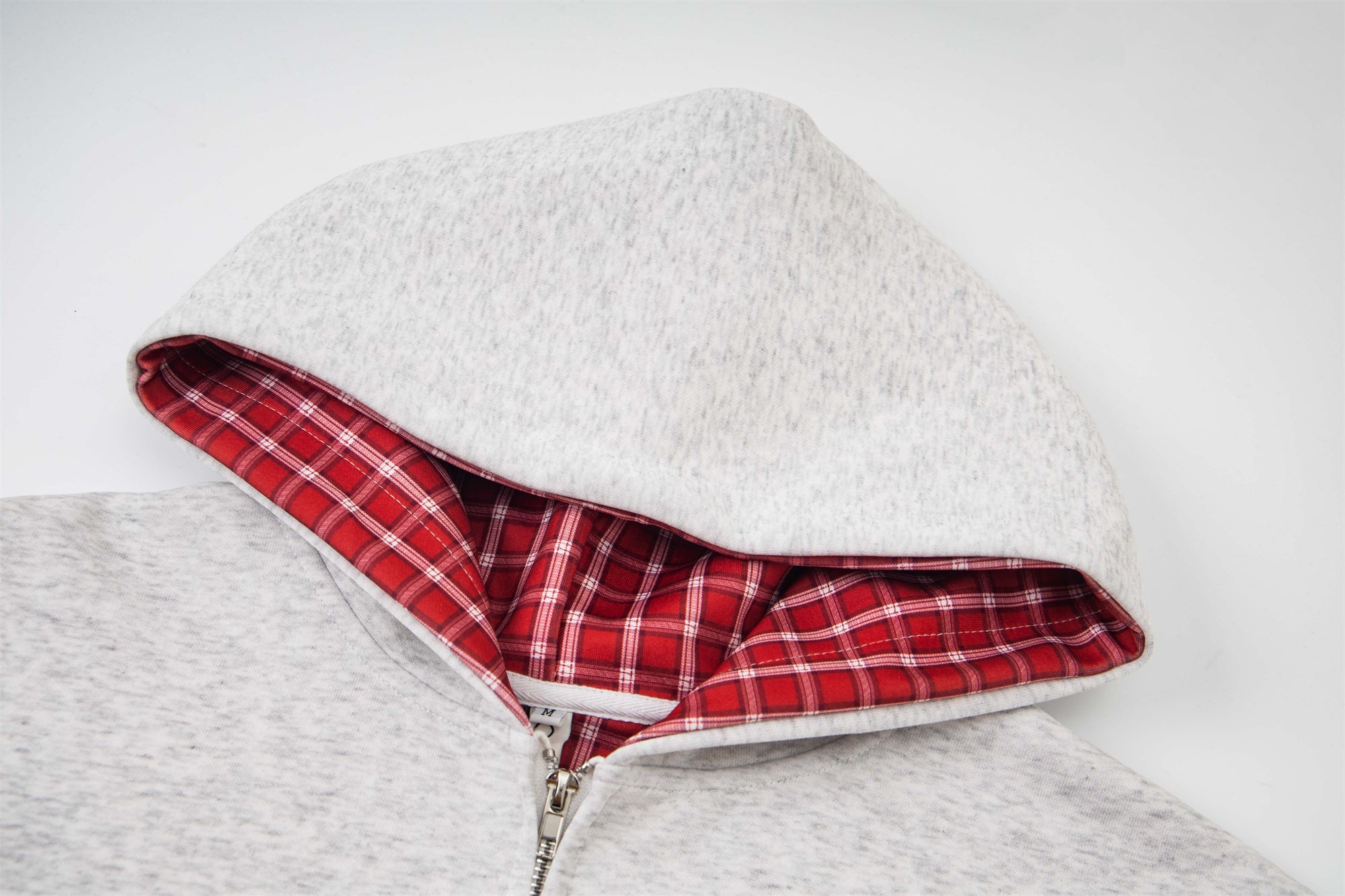 Plaid-Lined Minimal Zip-Up Hoodie | MadeNoChoice