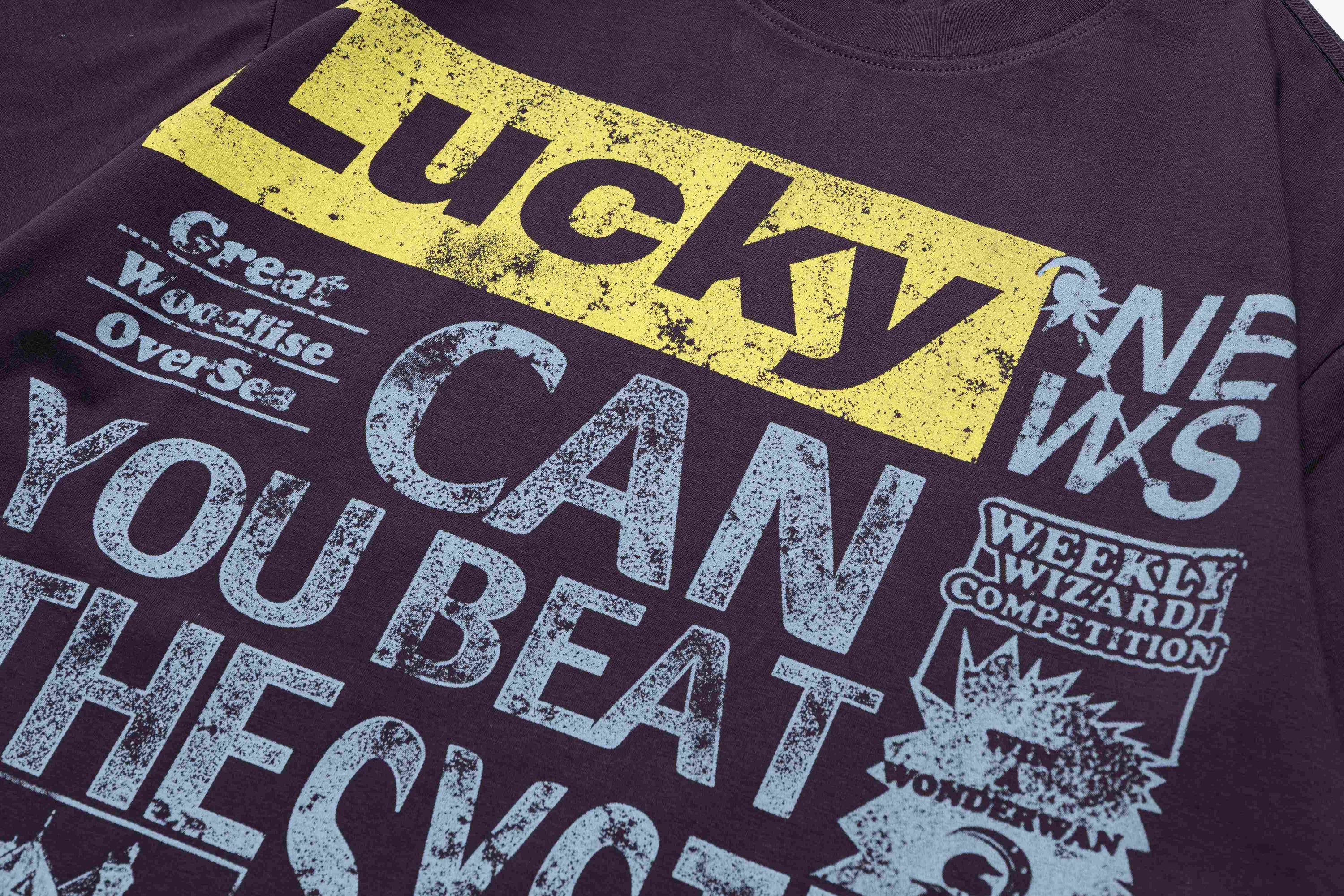 Lucky System Newspaper Graphic Tee | Oversized Y2K Streetwear