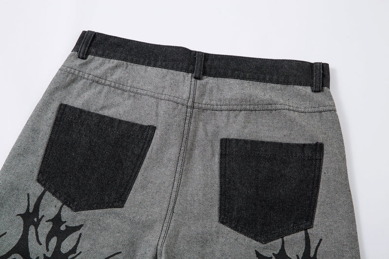 Tribal Graphic Wide-Leg Jeans | Oversized Streetwear Pants