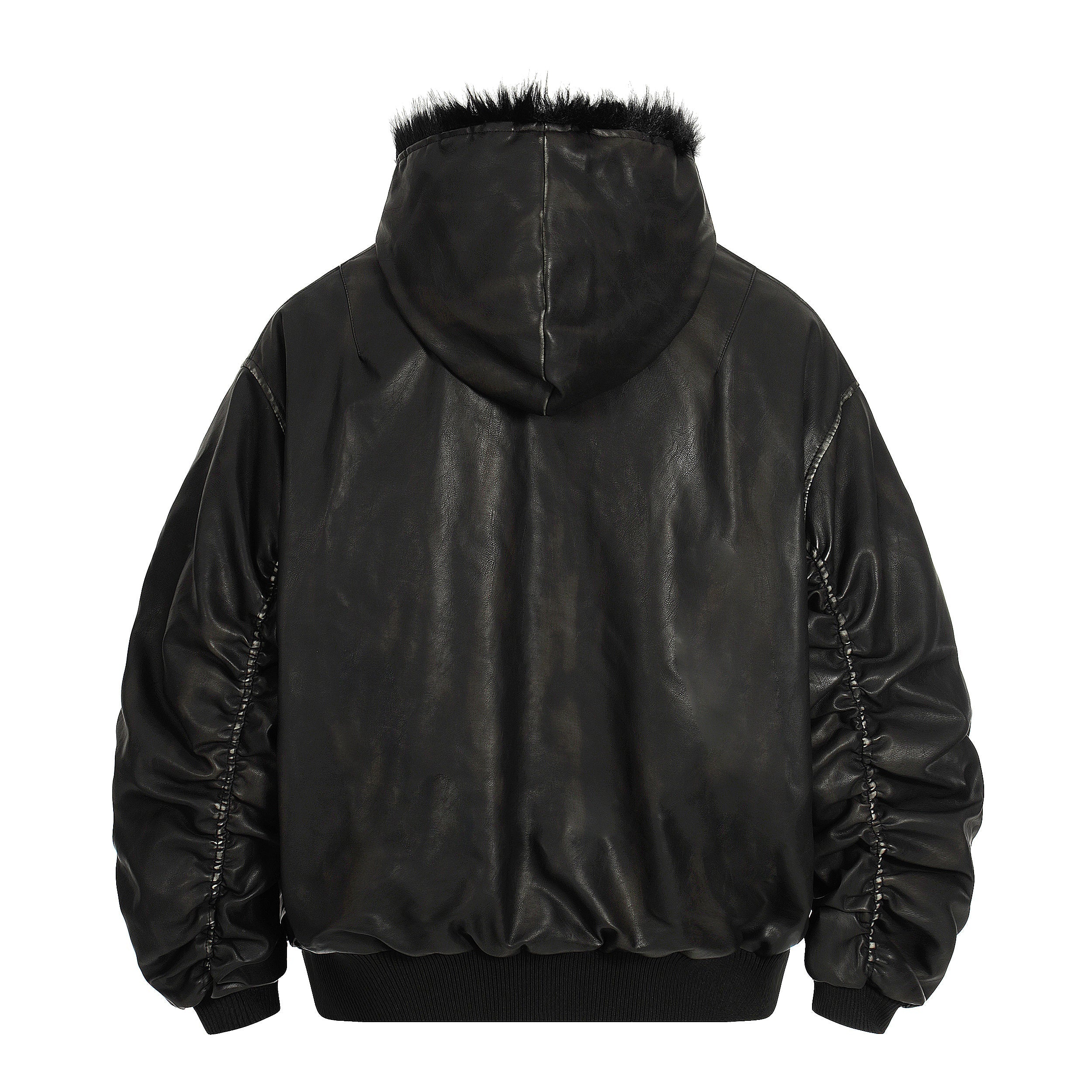 Omirad Vintage Graphic PU Leather Hoodie Bomber Jacket