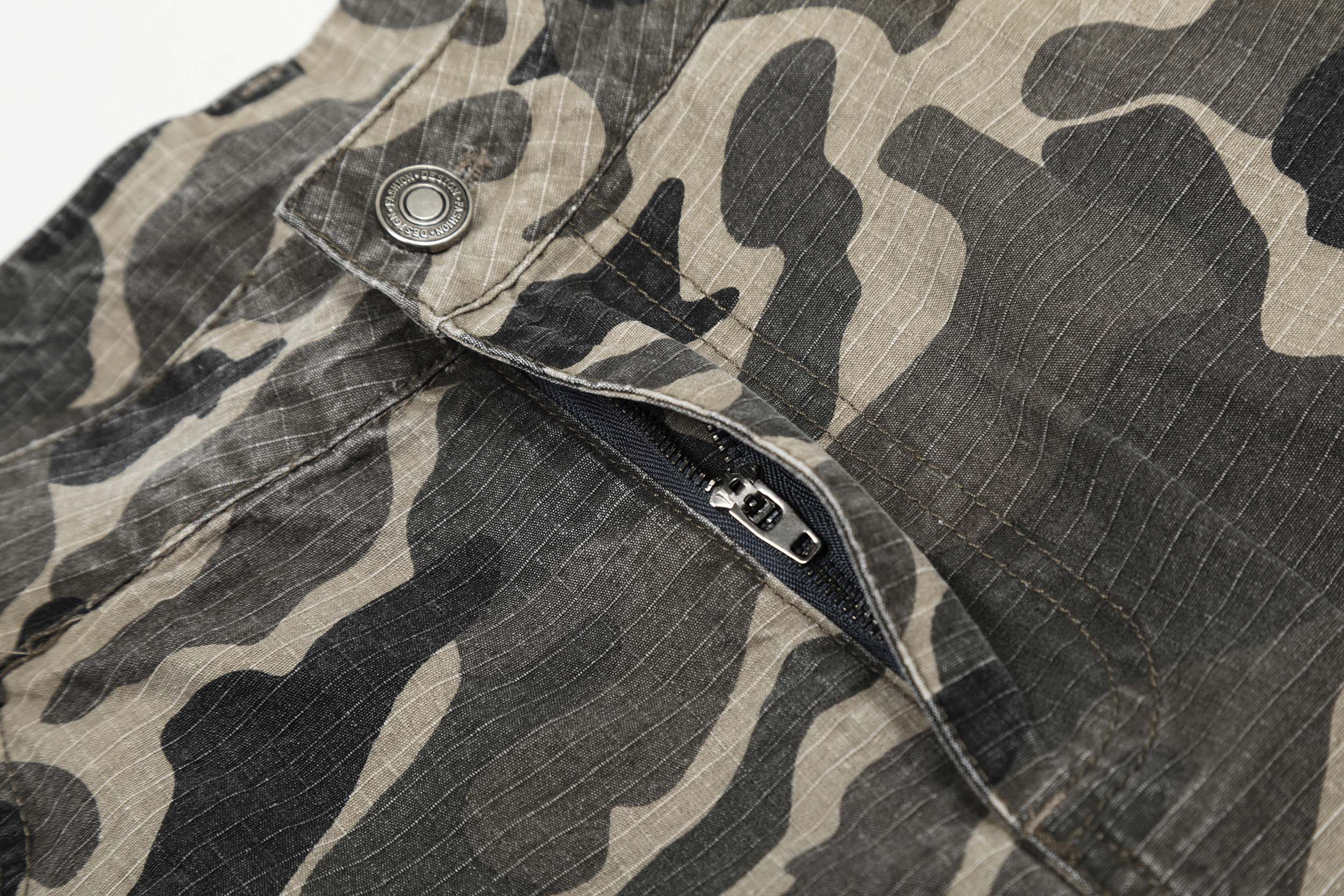 Grey Camo Barrel Pants | Wide-Leg Ripstop Cotton Trousers