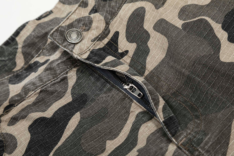 Grey Camo Barrel Pants | Wide-Leg Ripstop Cotton Trousers
