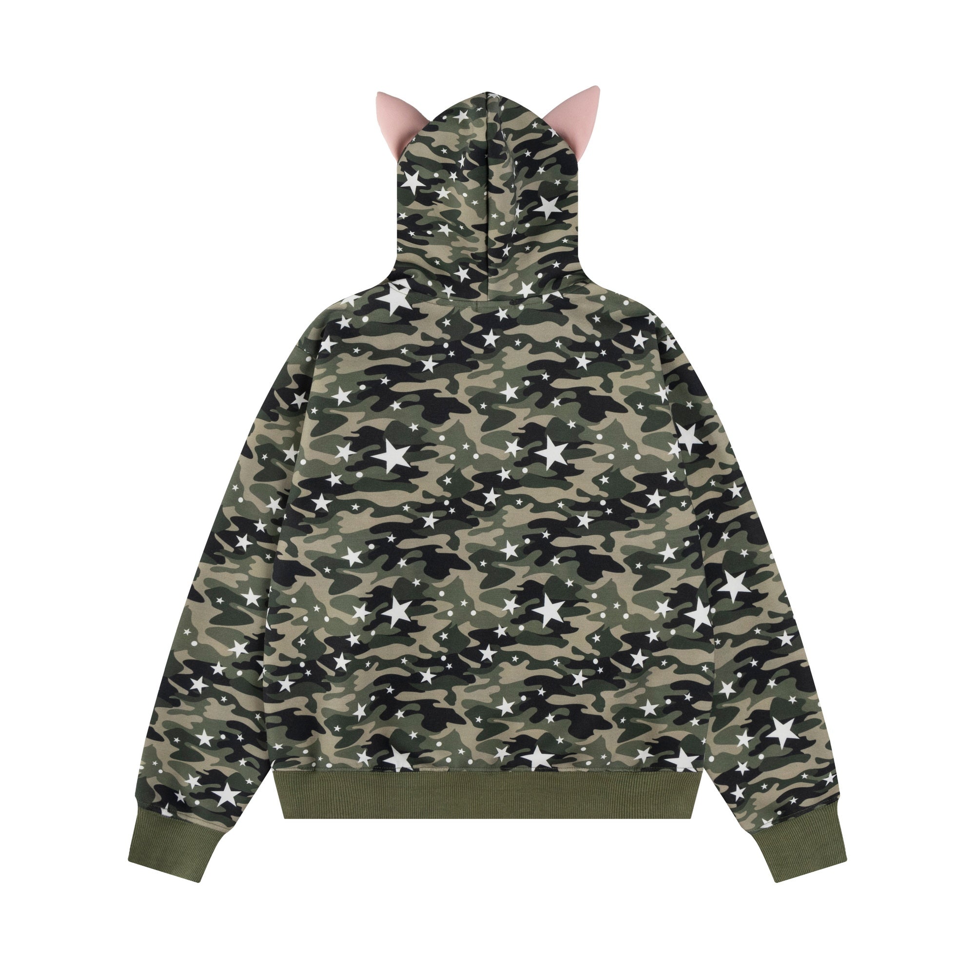 Omirad Camo Kitty Ear Zip Hoodie | Star Print Streetwear