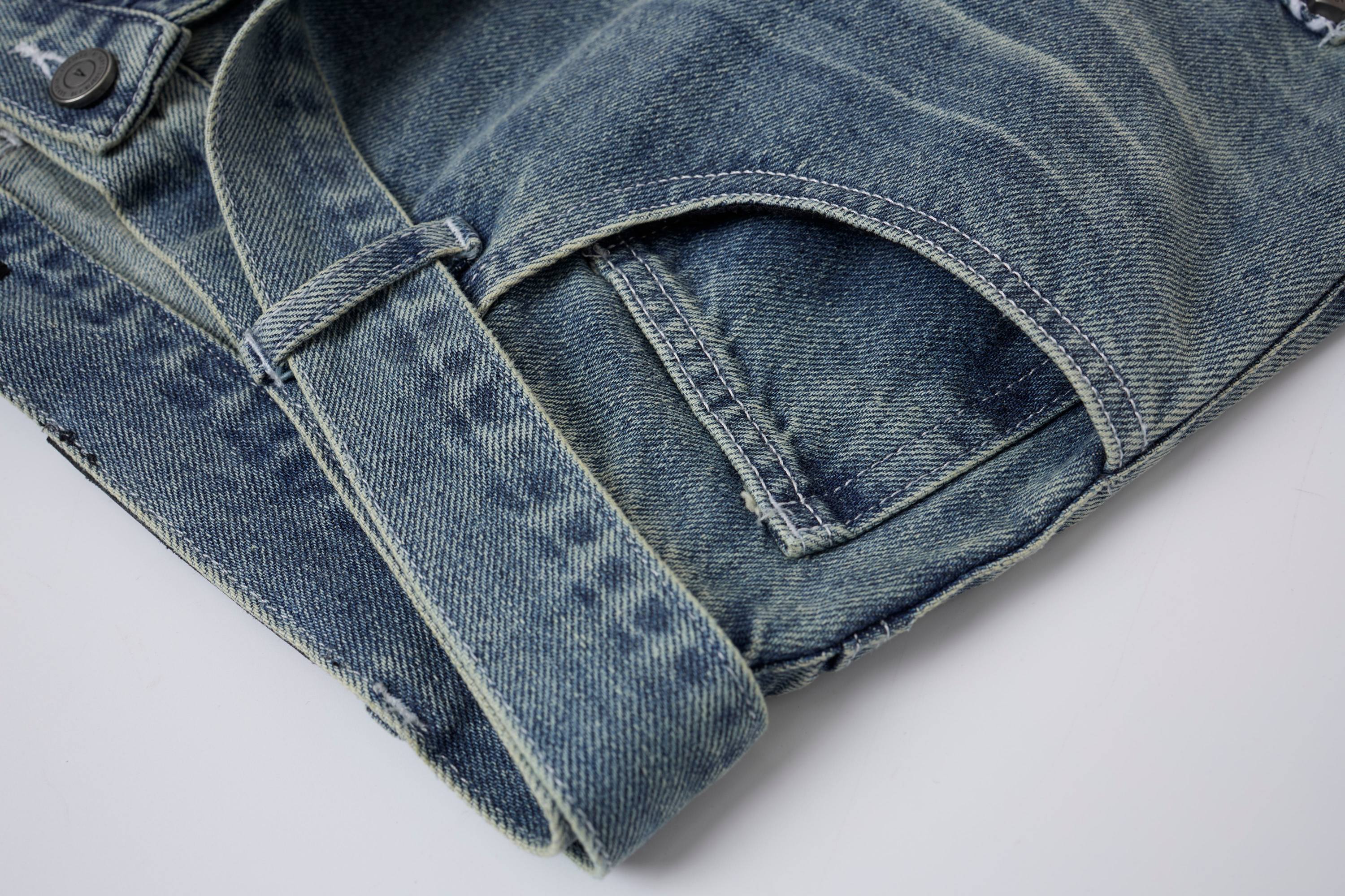 Spiderweb Panel Strap Denim Shorts | Washed Black Streetwear