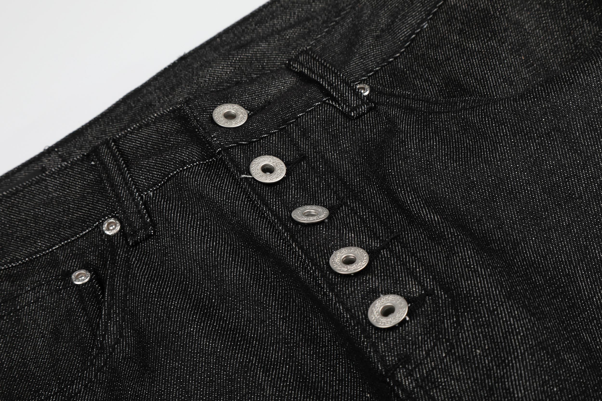 Black Raw Denim Wide Leg Jeans | Button Fly | Omirad