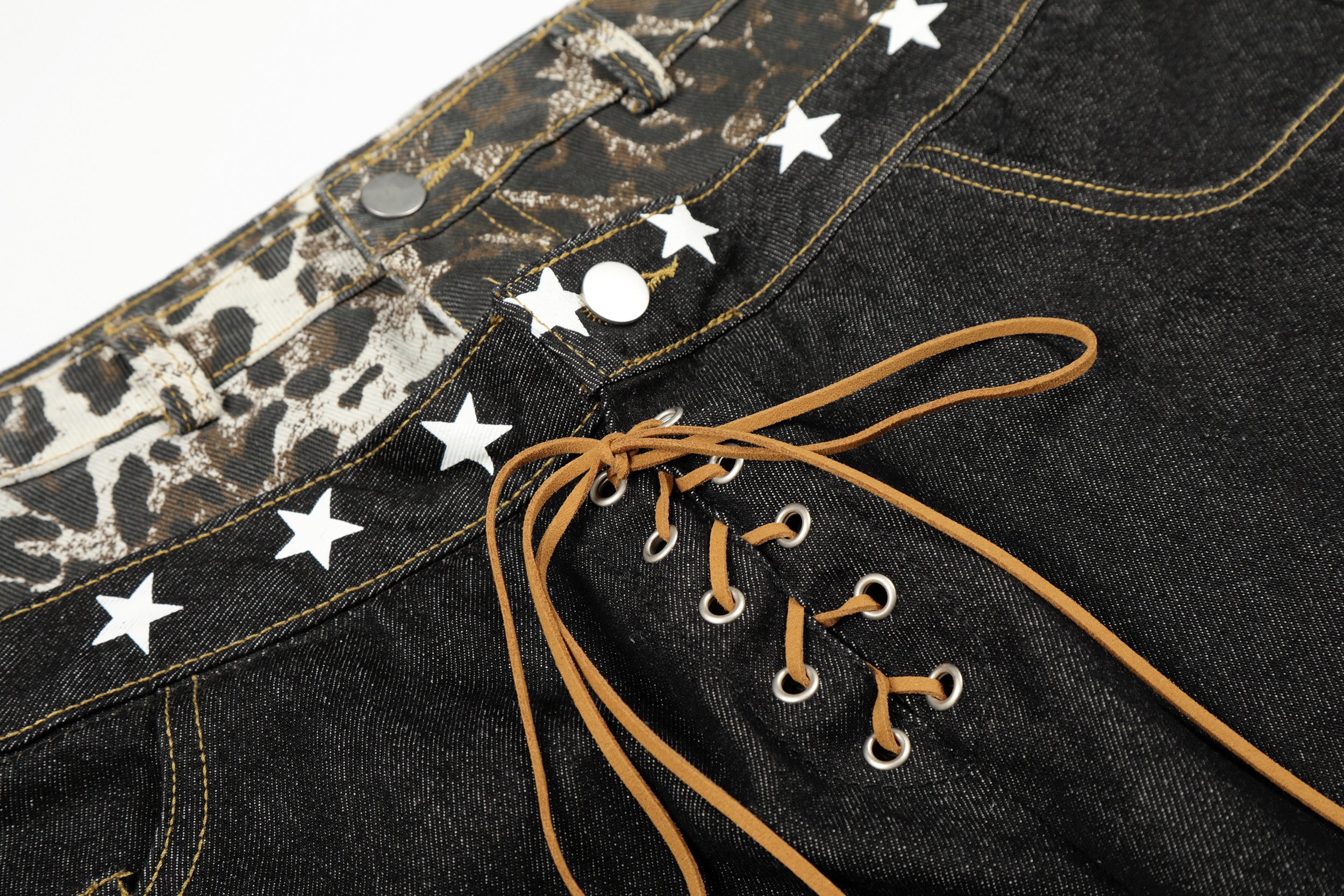 Omirad Leopard Star Lace-Up Wide-Leg Jeans | Y2K Denim