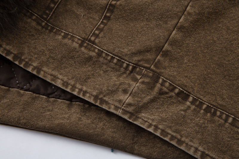 Fur-Lined Toggle Jacket | Vintage Washed Streetwear Coat