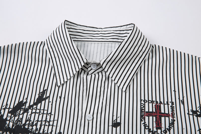 Ink-Splash Layered Stripe Shirt | Streetwear Graffiti Graphic