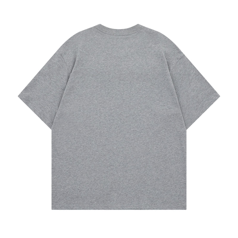 Gray oversized crewneck graphic tee with a clean blank back view and relaxed streetwear fit