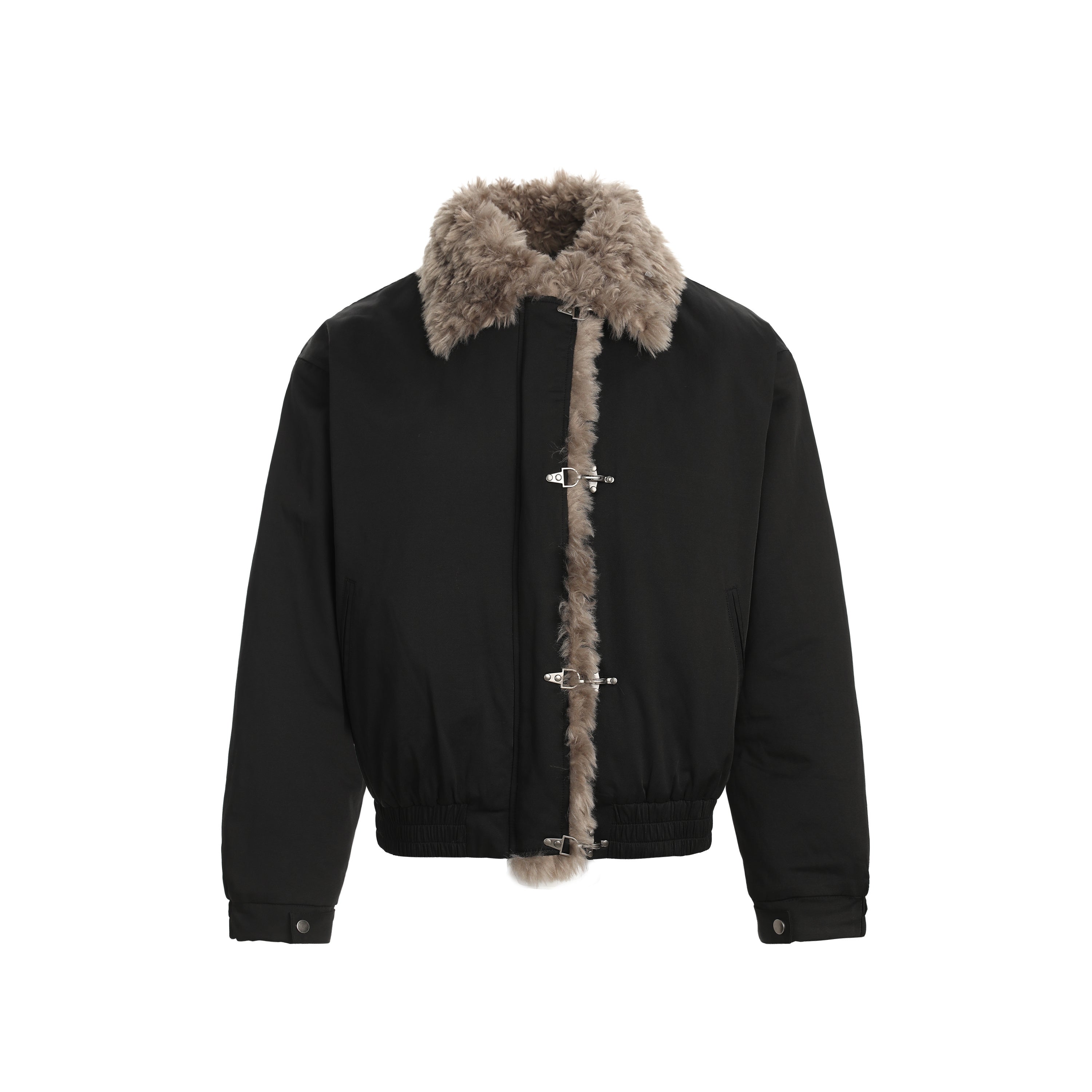 Faux-Fur Trim Padded Bomber Jacket | Metal Hook Closure