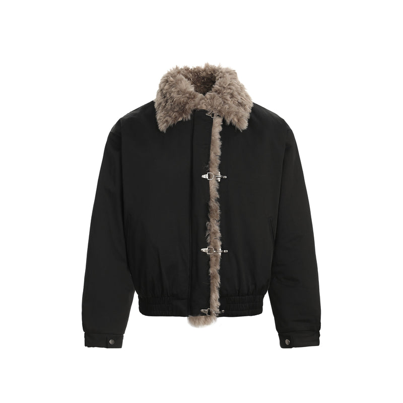 Faux-Fur Trim Padded Bomber Jacket | Metal Hook Closure