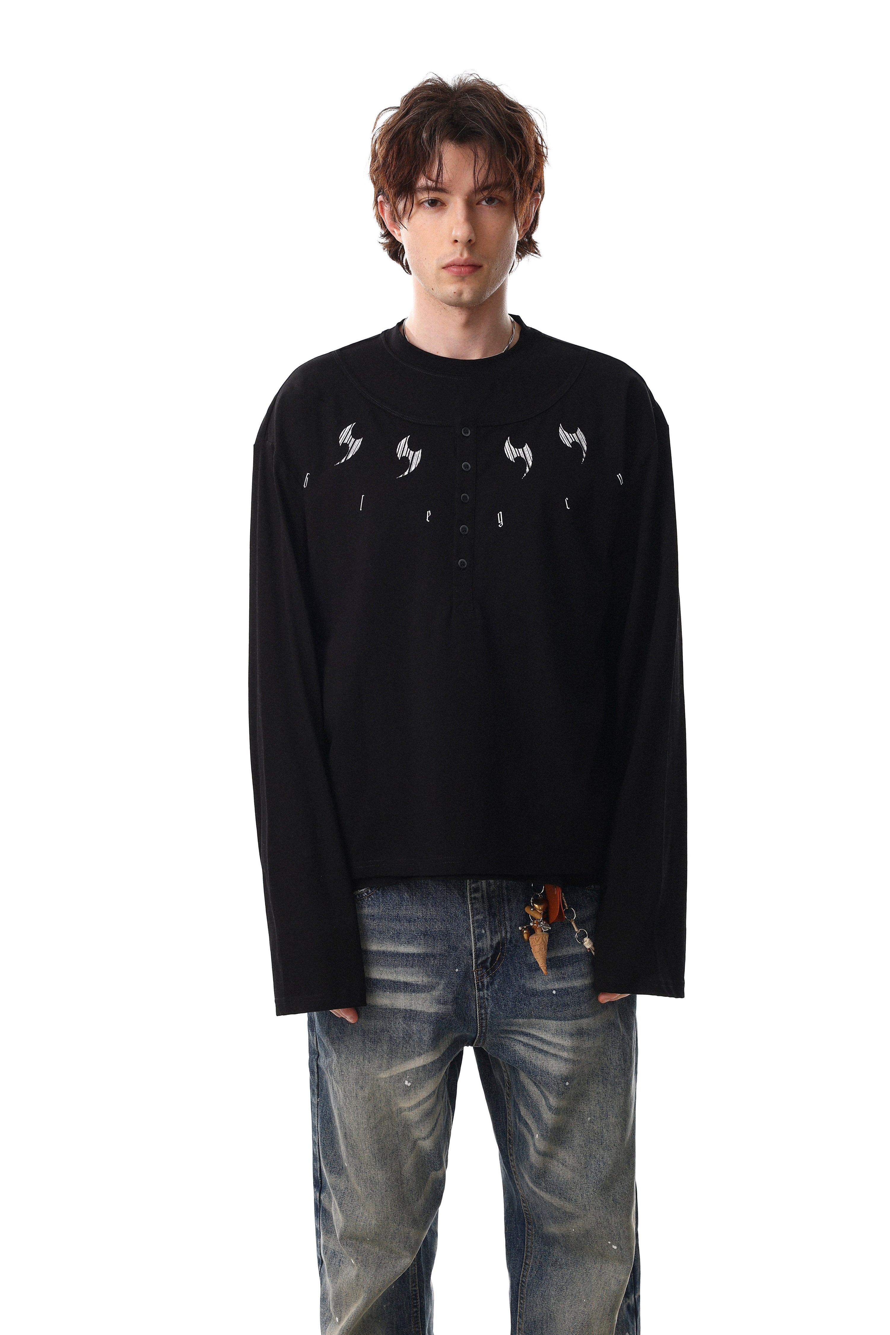Omirad Graphic Henley Long Sleeve Tee | Streetwear Cotton Top