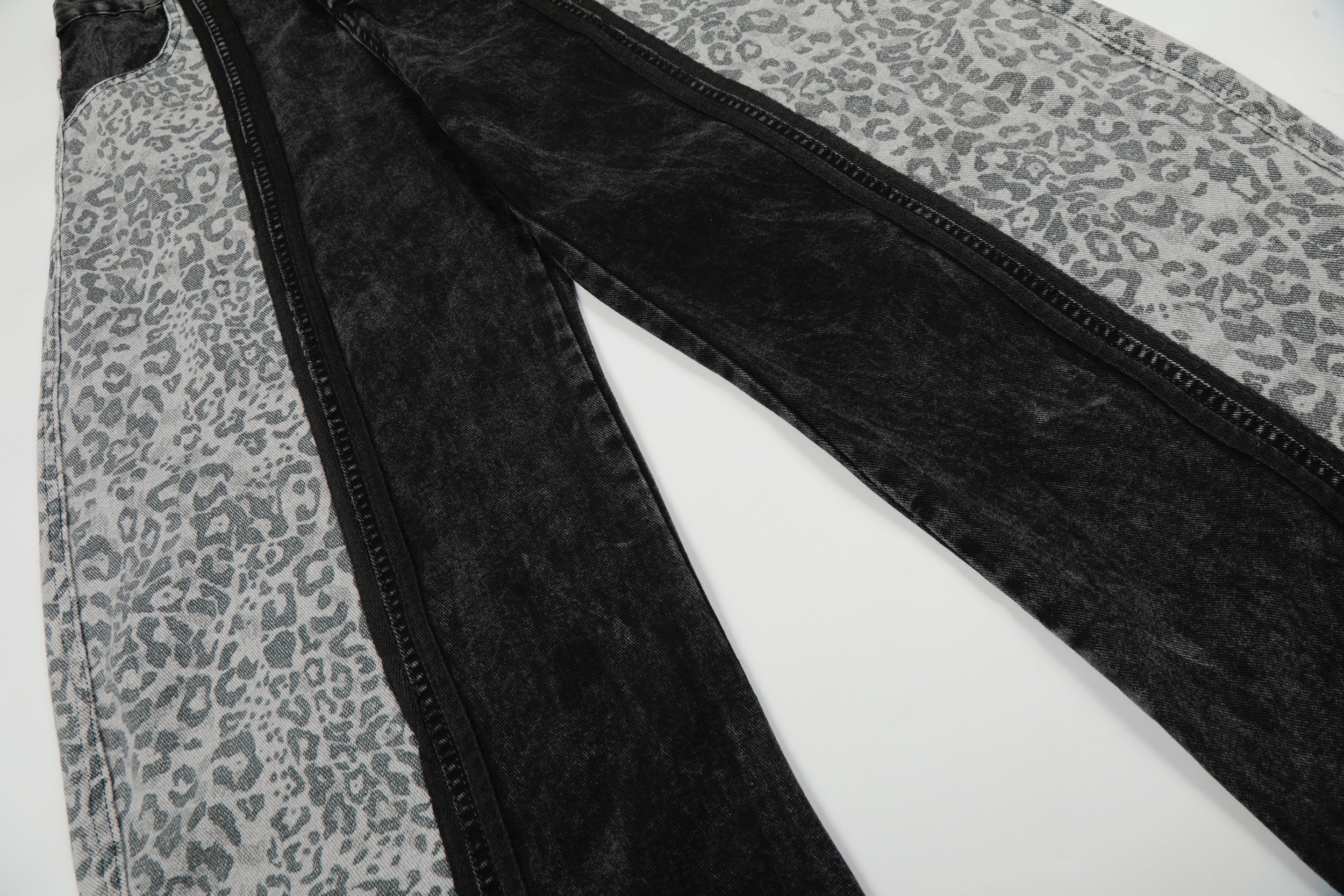 Leopard Panel Wide-Leg Denim Pants | Streetwear Jeans