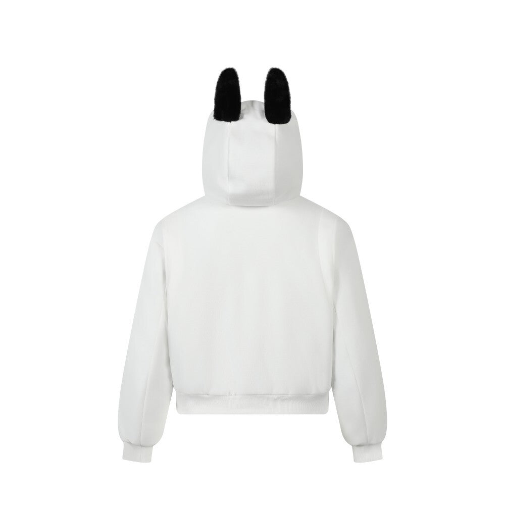 Bunny Ear Sherpa Lined Zip-Up Hoodie Jacket | Omirad