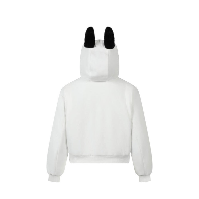 Bunny Ear Sherpa Lined Zip-Up Hoodie Jacket | Omirad