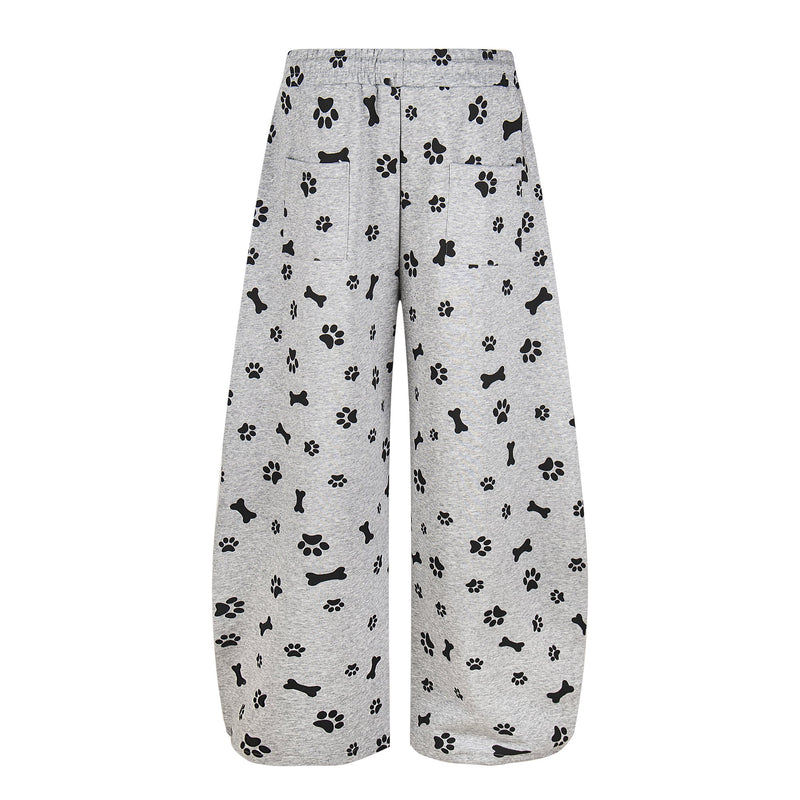 Paw Print Wide-Leg Lounge Pants | Dog Bone Streetwear Sweats