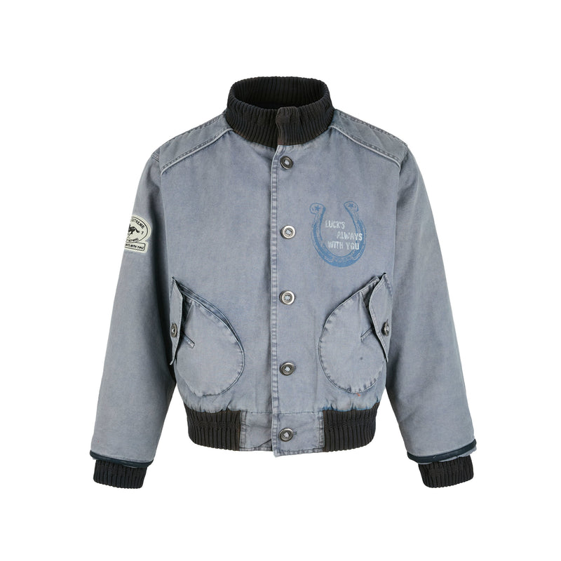 Omirad Vintage Washed Varsity Bomber Jacket | Cropped Fit