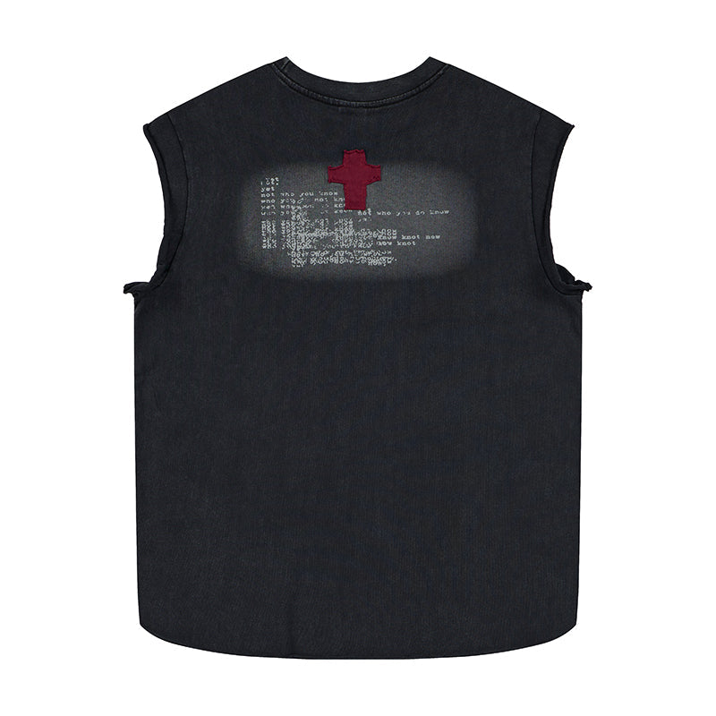 Distressed Cross Graphic Sleeveless T-Shirt | Punk Streetwear