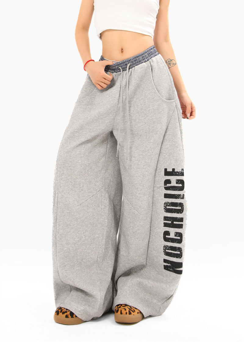 Double-Waist Checkered Print Wide-Leg Track Pants | Y2K Streetwear