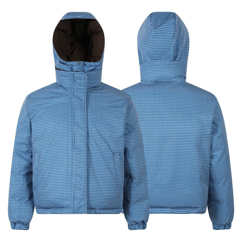 Reversible Hooded Puffer Jacket | Brown & Blue Check