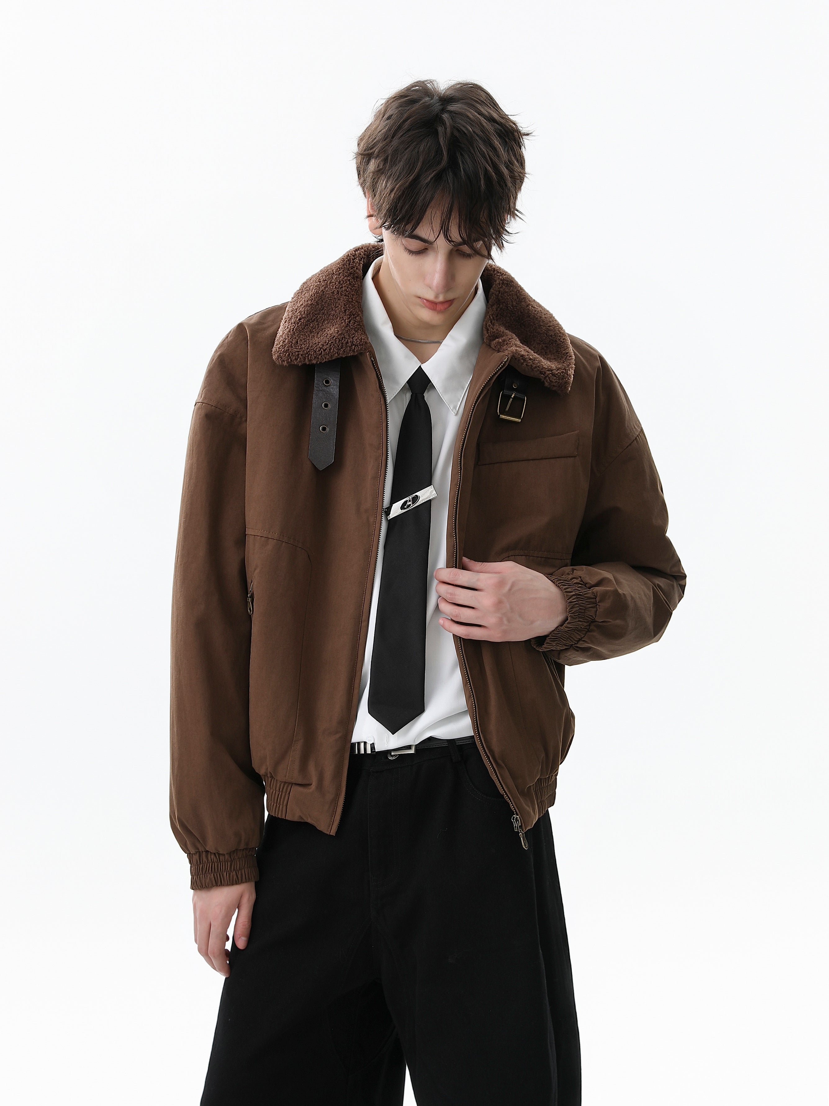 Cotton Stand-Collar Bomber Jacket | Army Green & Brown