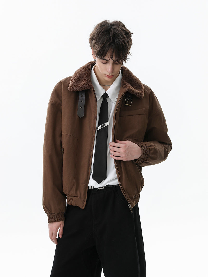 Cotton Stand-Collar Bomber Jacket | Army Green & Brown