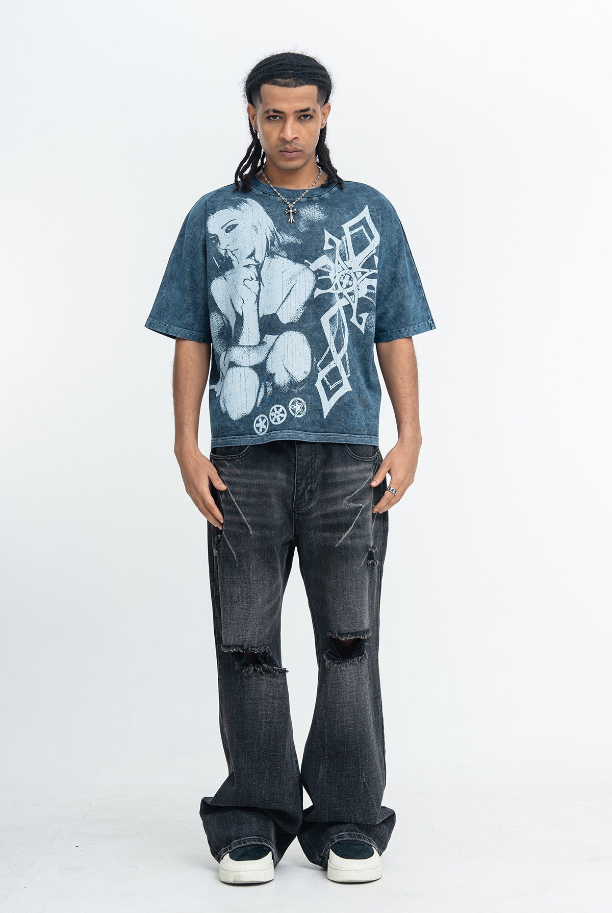 Omirad Silent Icon Vintage Washed Gothic Graphic T-Shirt
