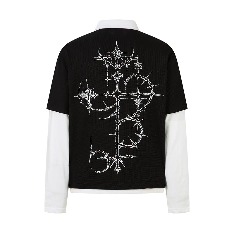 Gothic Vampire Graphic Layered Polo Long Sleeve Shirt