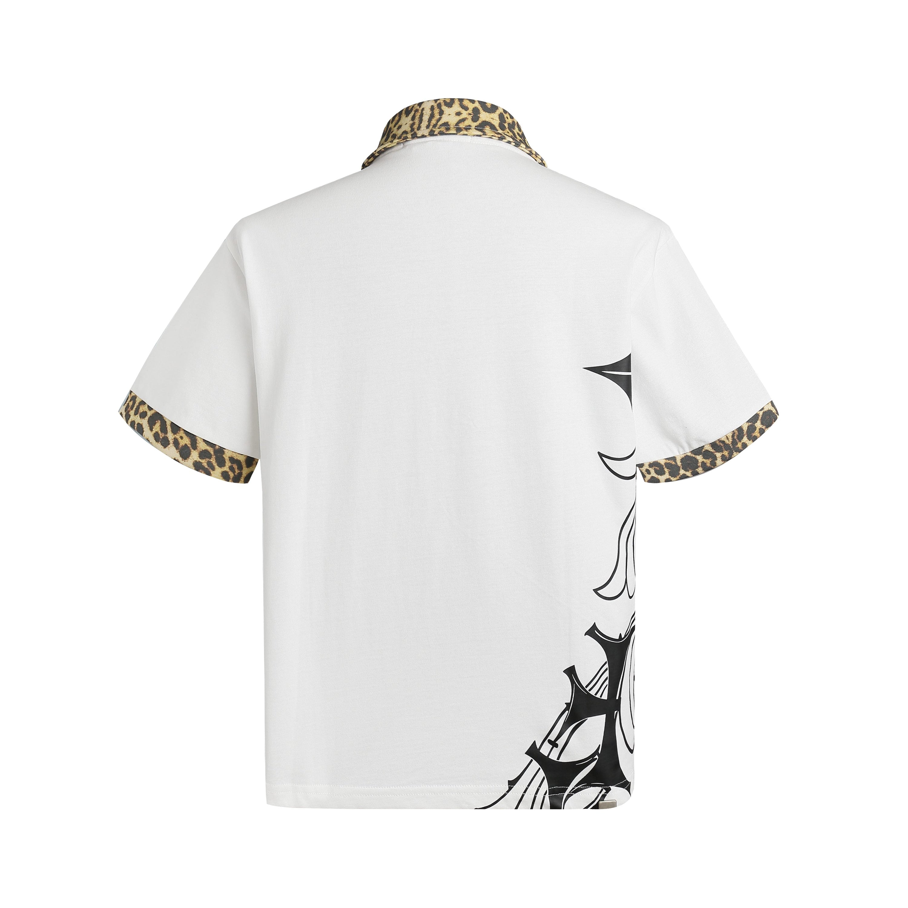 Gothic Cross Leopard Collar Polo Shirt | Y2K Streetwear