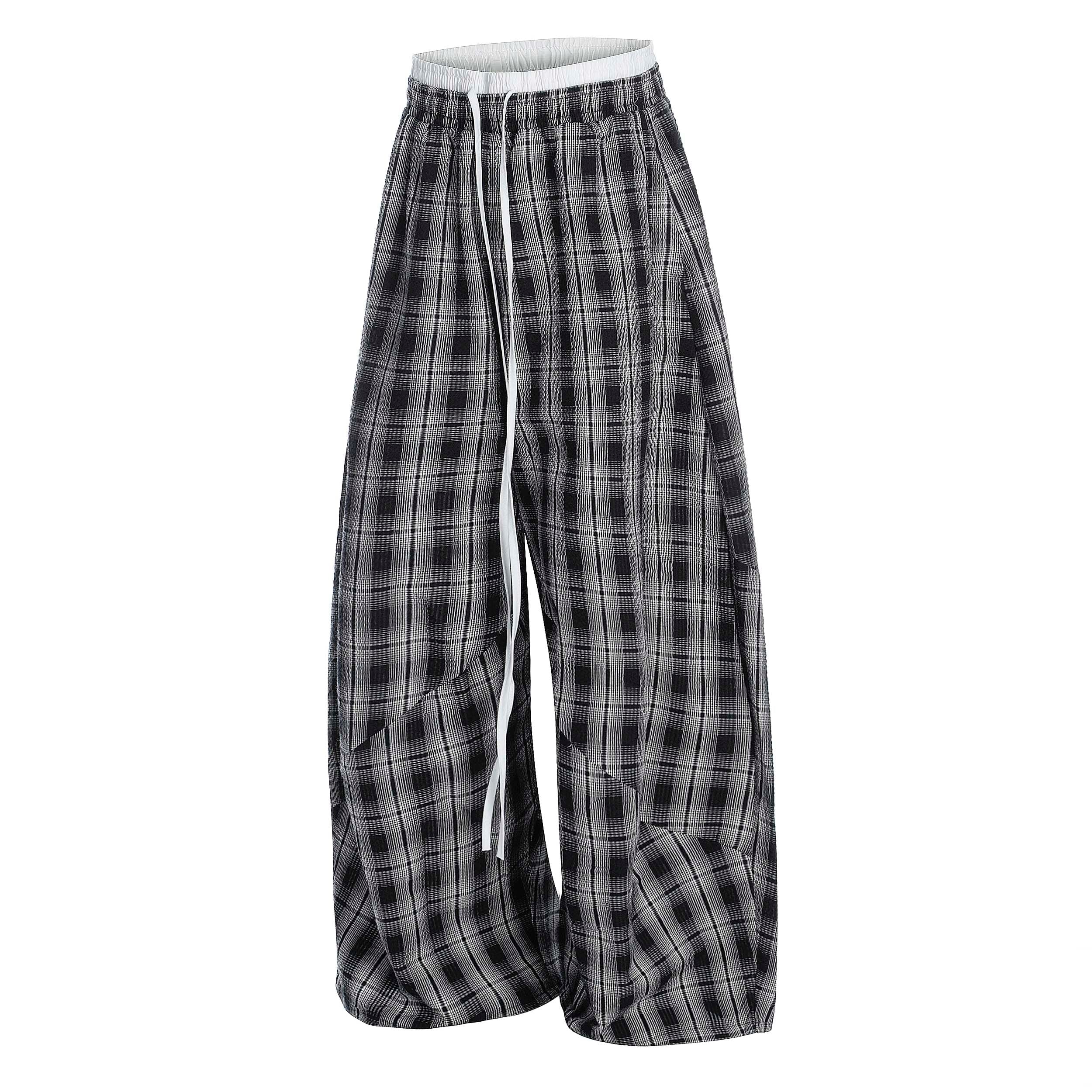 Omirad Plaid Barrel-Leg Pants | Wide-Leg Streetwear Trousers