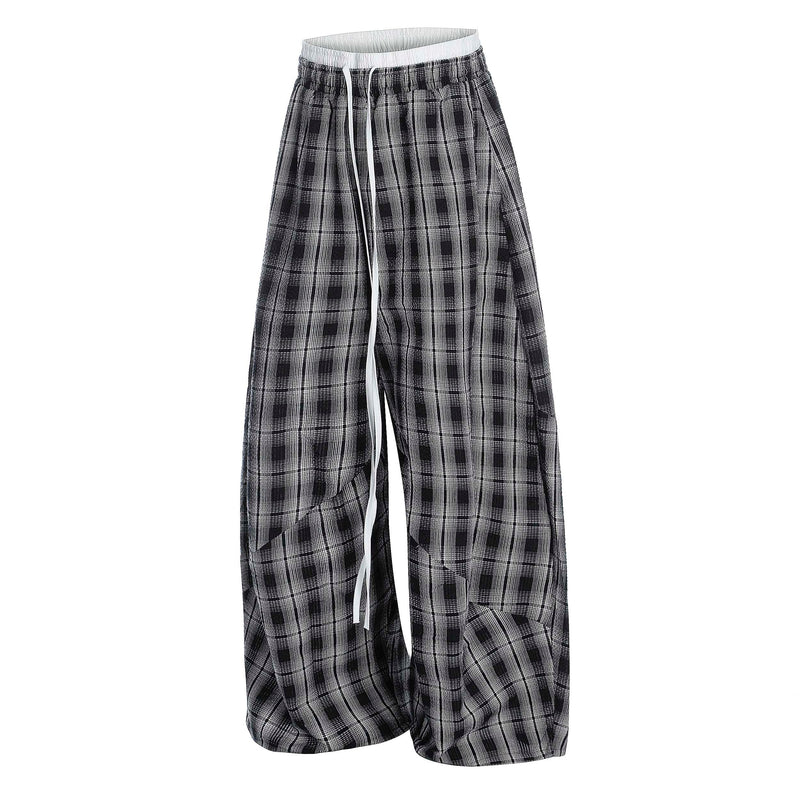 Omirad Plaid Barrel-Leg Pants | Wide-Leg Streetwear Trousers