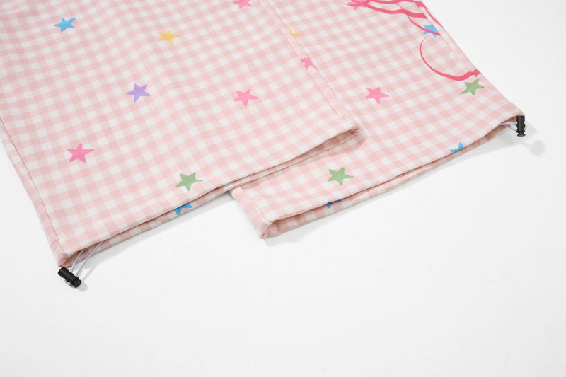 Pastel Gingham Balloon Pants | Y2K Wide-Leg Star Print