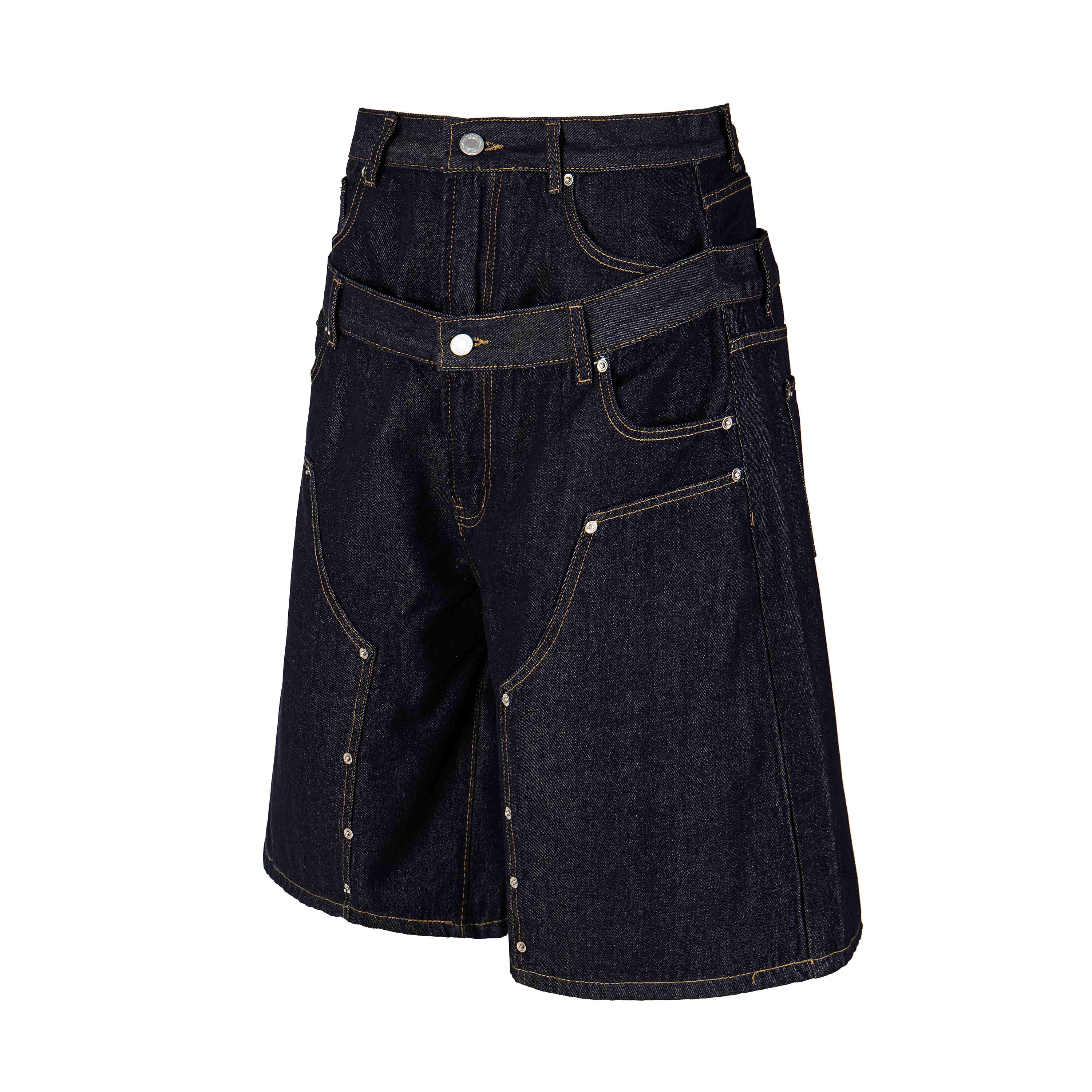Omirad Double Waist Panel Denim Shorts | Wide Fit