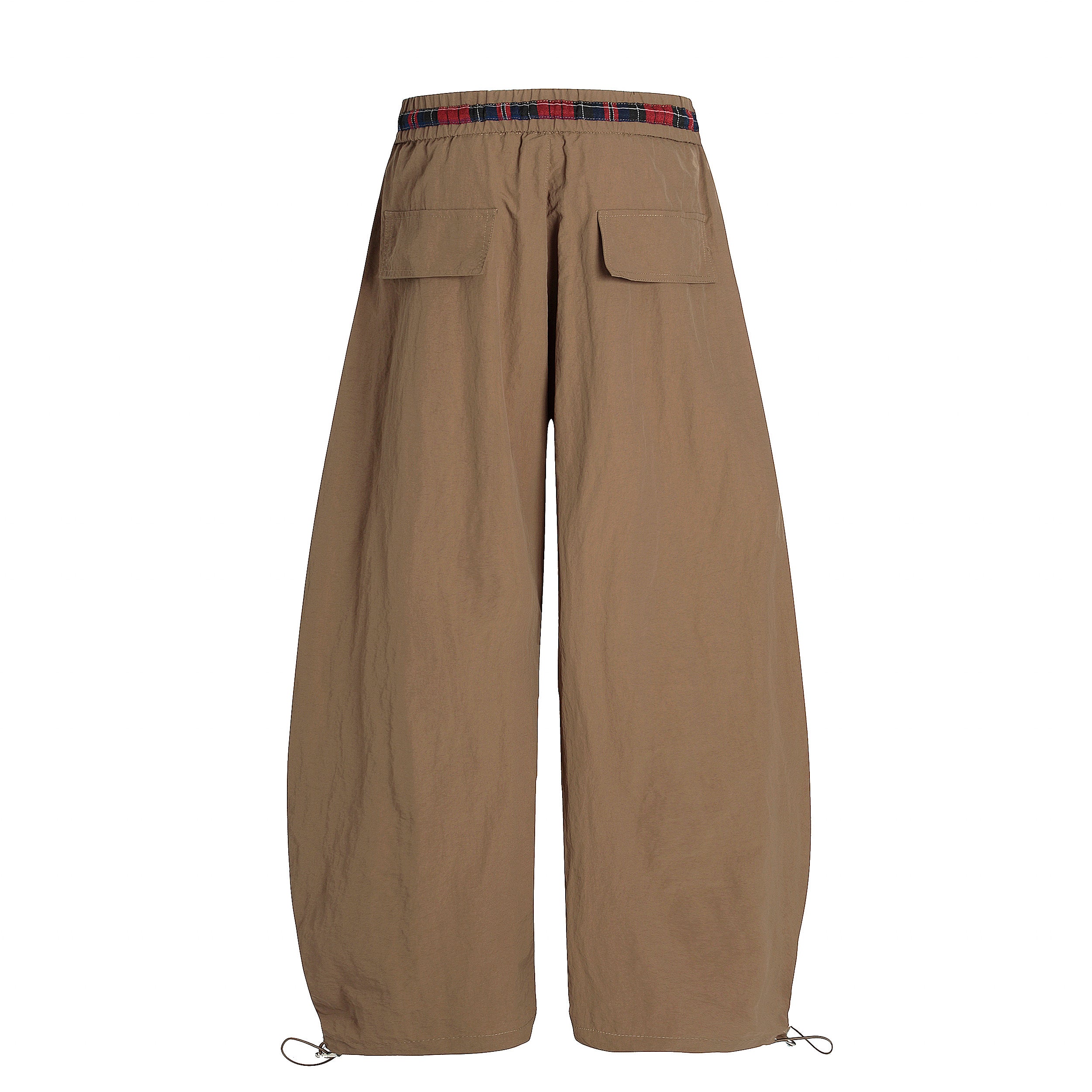 Nylon Plaid-Trim Stacked Pants | Wide-Leg Streetwear