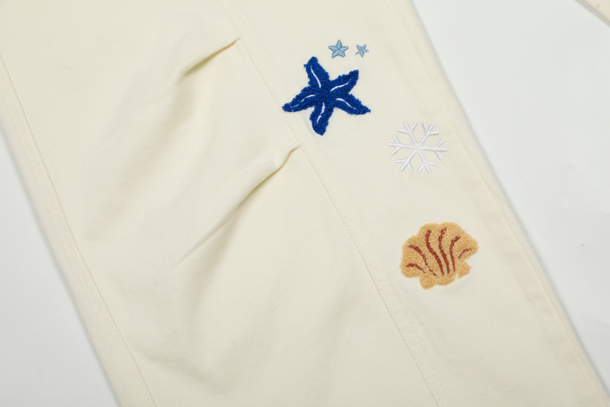 Sea Shell Embroidered Wide-Leg Cargo Pants | Coastal Streetwear
