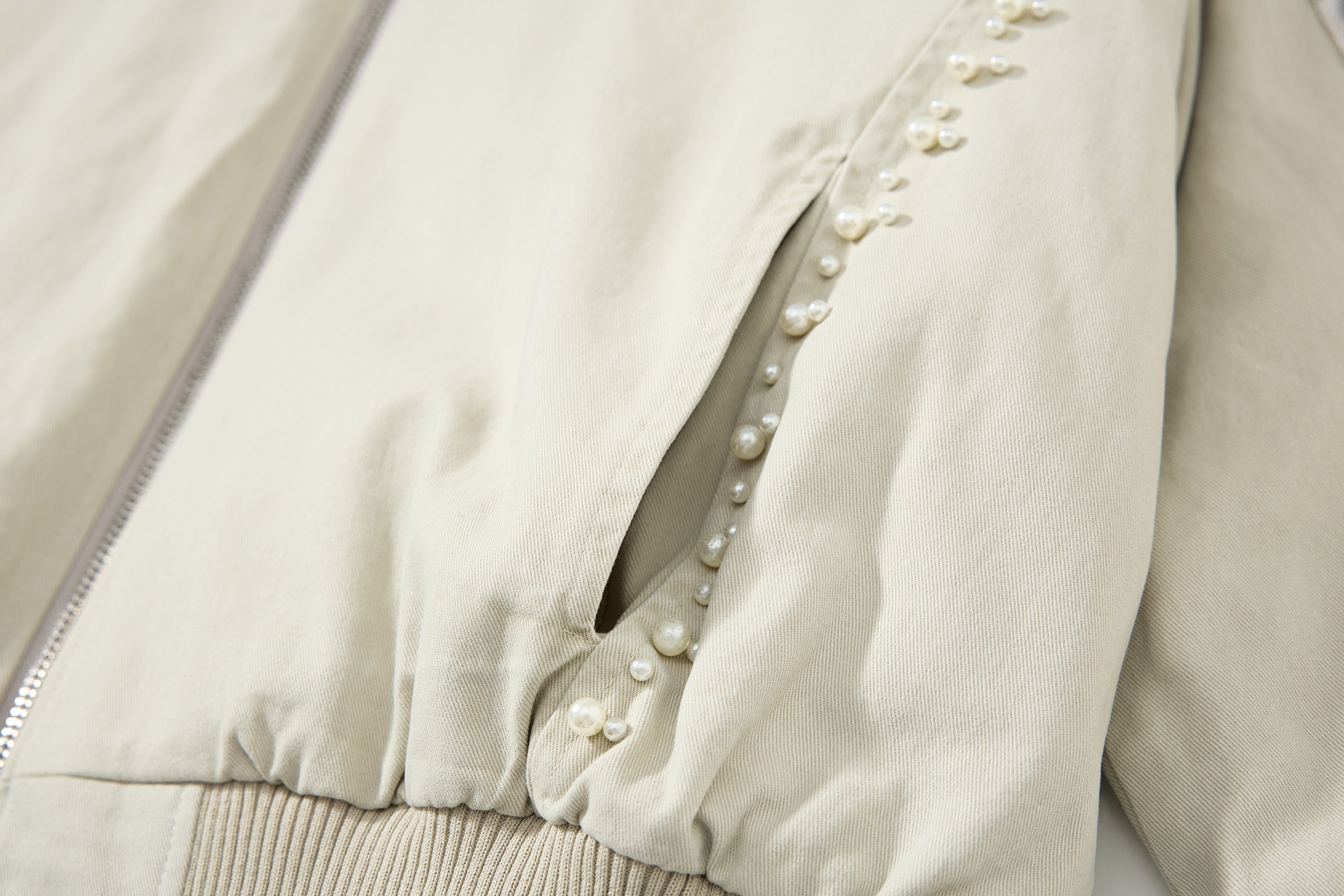 Studded Faux Fur-Trim Hooded Bomber Jacket | Washed Cotton