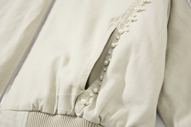 Studded Faux Fur-Trim Hooded Bomber Jacket | Washed Cotton