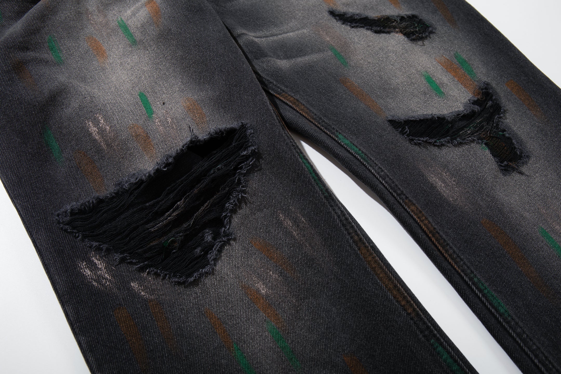 Omirad Painted Distressed Wide-Leg Jeans | Washed Black Denim