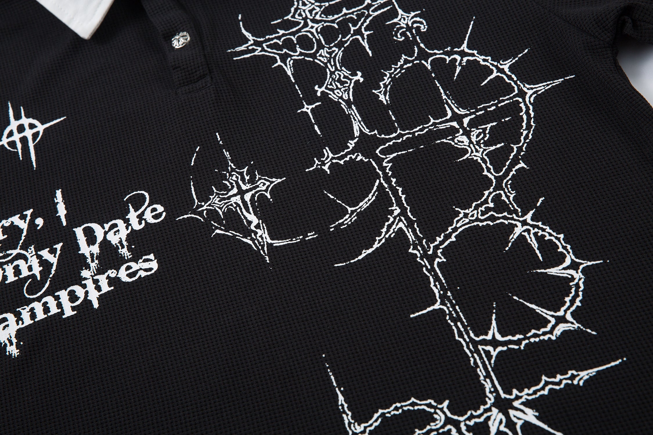Gothic Thorn Cross Graphic Polo Shirt | Dark Streetwear
