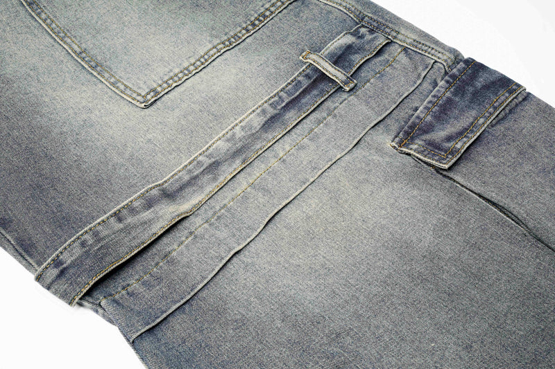 Close-up of blue jeans layered waistband and belt loop detail