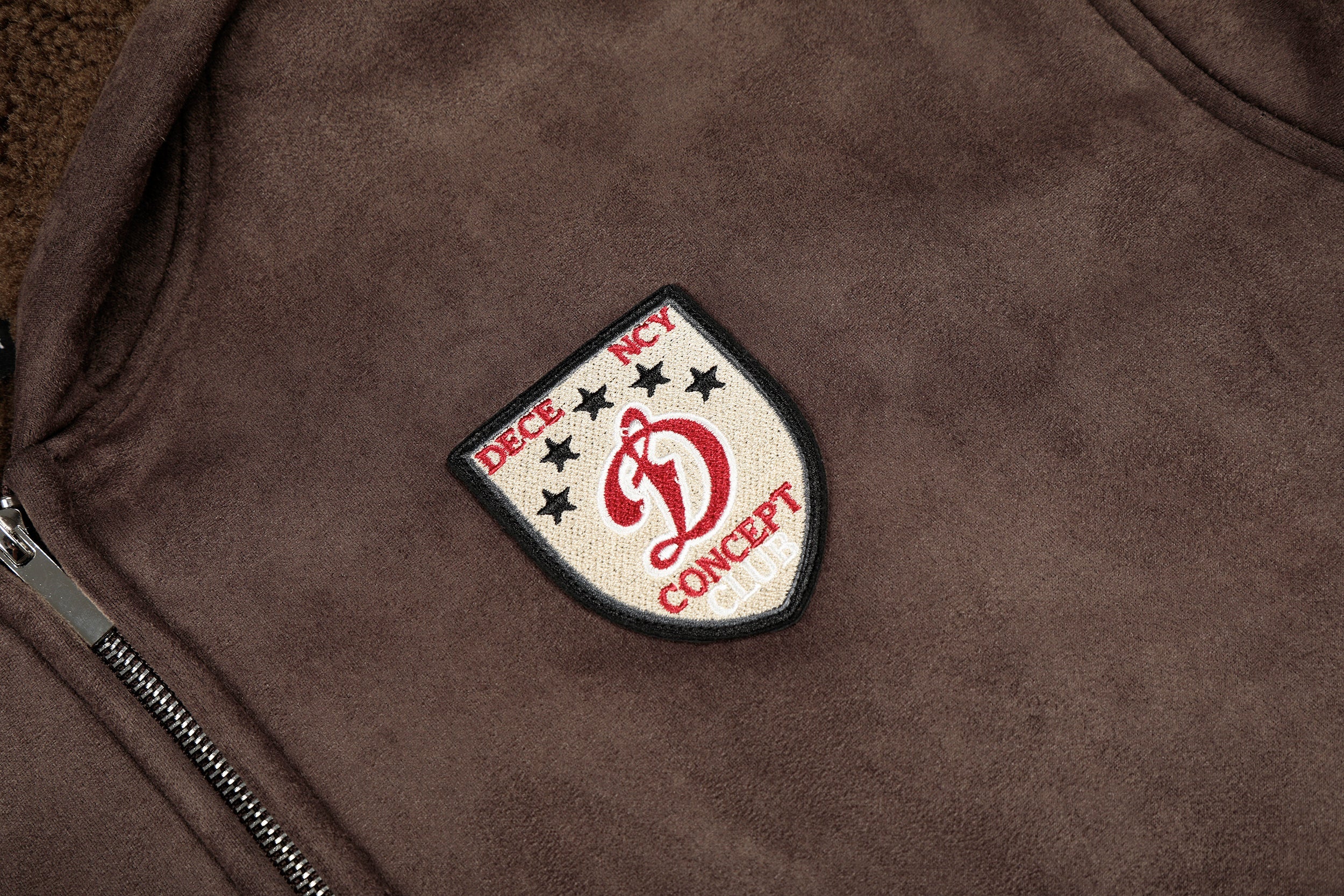 Fleece-Lined Brown Suede-Texture Zip Hoodie Jacket