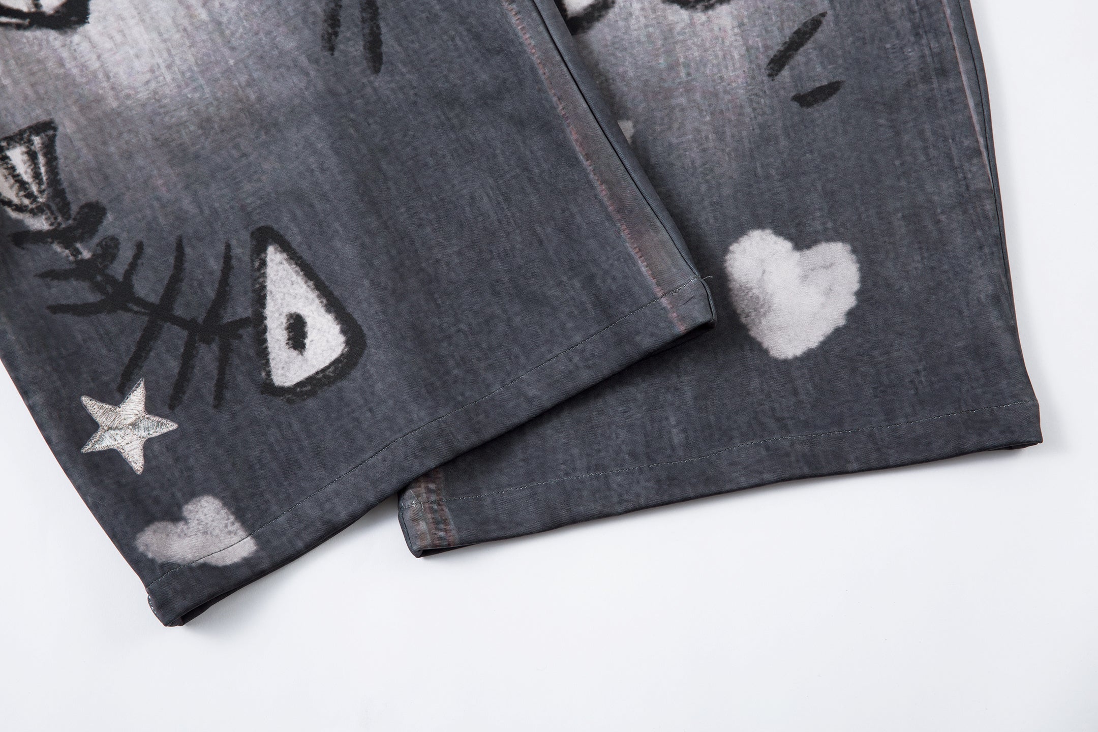 Cat Print Barrel Leg Jeans | Washed Grey Street Art Denim
