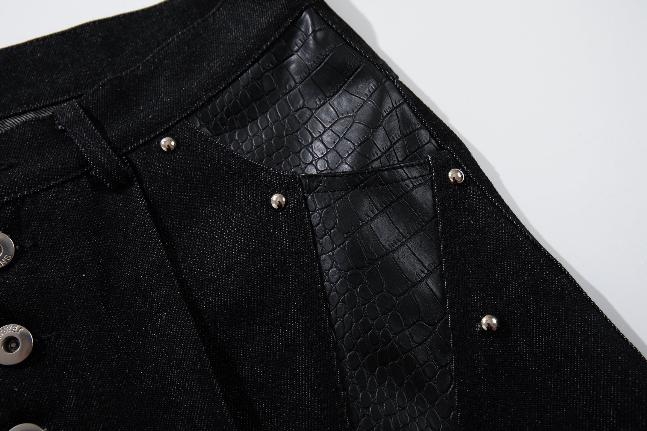 Omirad Panel-Detail Wide Leg Denim Pants with Rivets